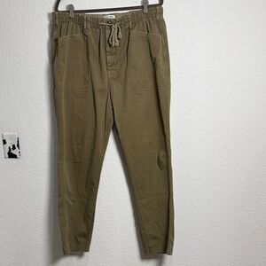 Alex Mill Pull On Button Fly Pants Olive Casual Cotton Blend Elastic Waist Sz XL